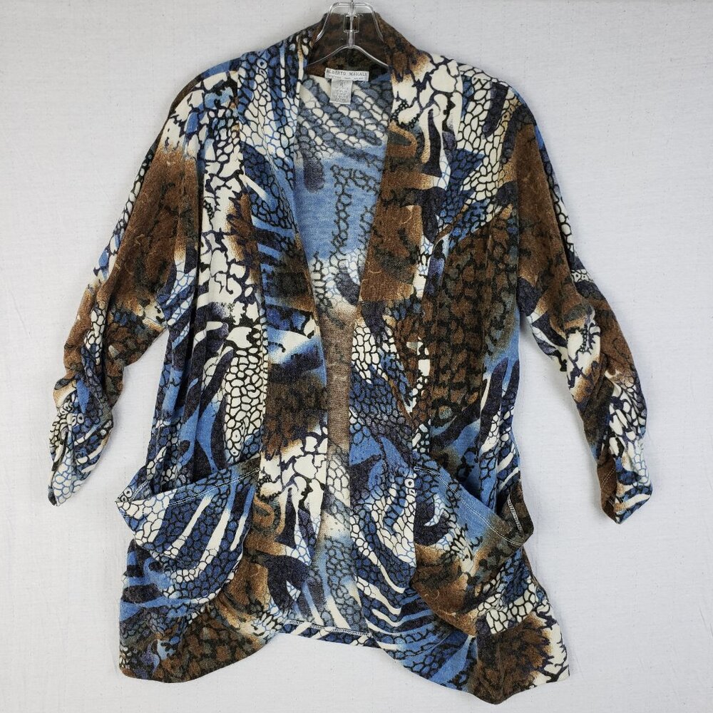 Alberto Makali Cardigan Longline Sweater Funky Zebra Print Knit size XL Pockets